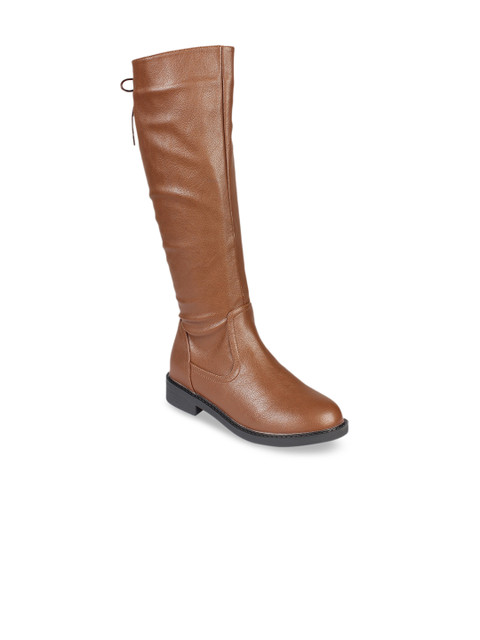 

Flat n Heels Women Brown Solid Synthetic High-Top Flat Boots