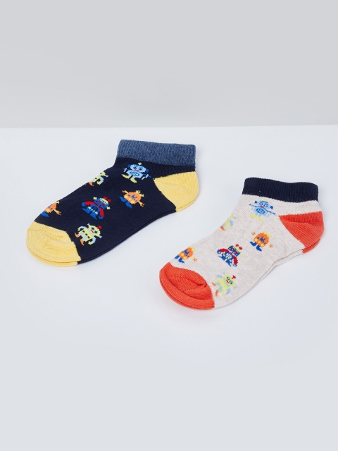 

max Boys Pack of 2 Patterned Ankle-Length Socks, Navy blue