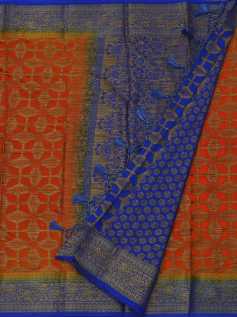 

Pothys Orange & Blue Jute Silk Woven Design Saree