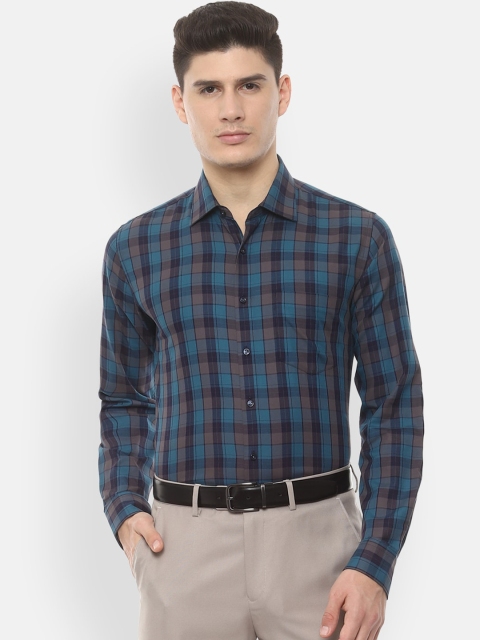

Van Heusen Men Blue & Brown Slim Fit Checked Formal Shirt