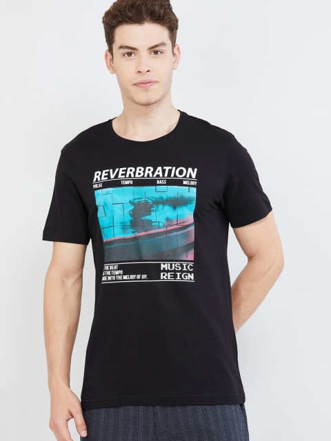 

max Men Black Printed Round Neck Pure Cotton T-shirt