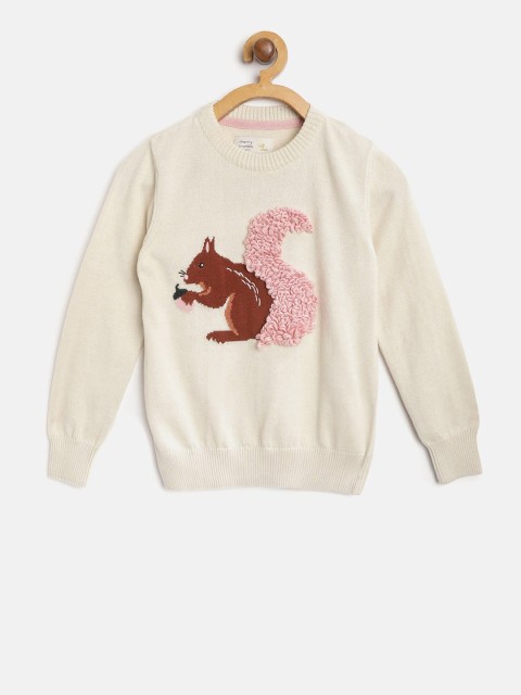 

Cherry Crumble Girls Cream-Coloured Embroidered Pullover Sweater