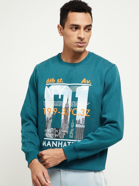 

max Men Teal Blue Printed Sweatshirt