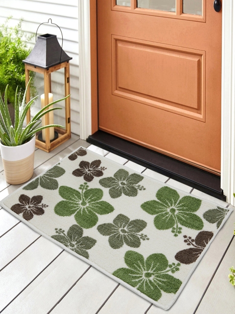 

SPACES Set Of 2 White & Brown Floral Printed Anti-Skid Doormats