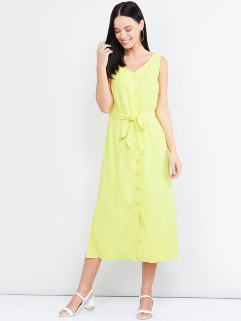 

max Women Lime Green Solid A-Line Dress