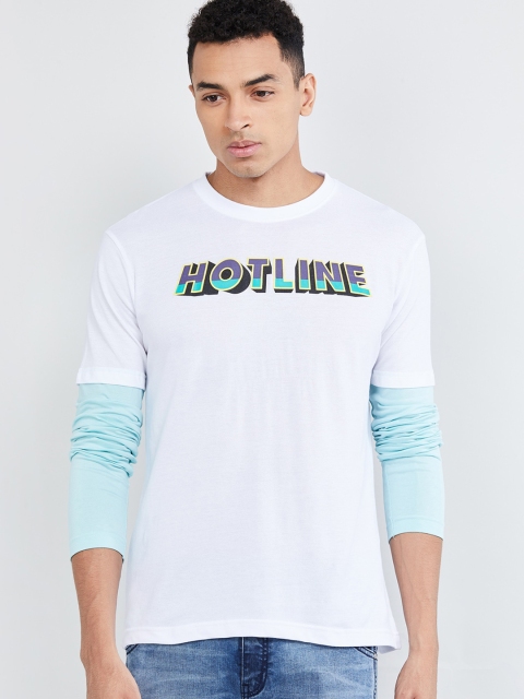 

max Men White Printed Round Neck T-shirt