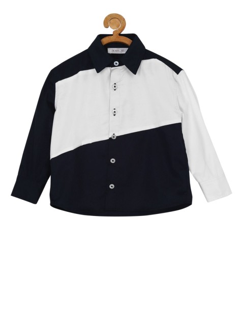 

KIDKLO Boys Navy Blue & White Regular Fit Colourblocked Casual Shirt