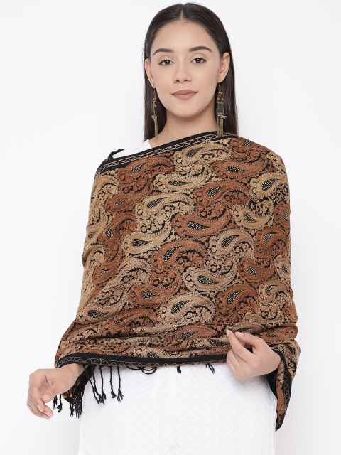 

Pashmoda Women Brown & Black Pure Wool Kashmiri Aari Embroidered Stole