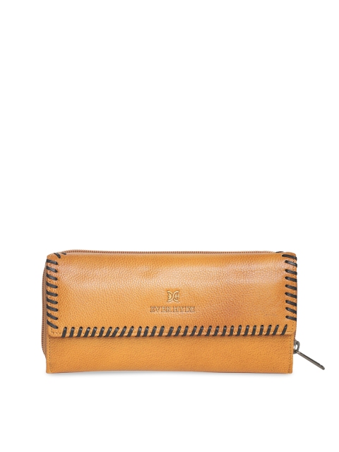

EVER HYDE Women Yellow Textured Leather Zip Around Wallet