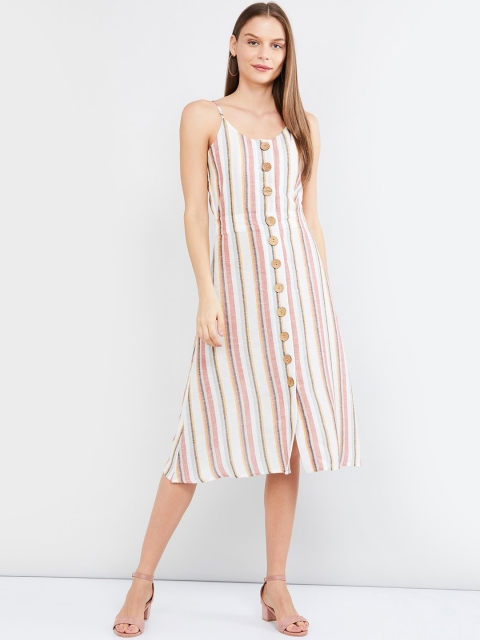 

max Women Cream-Coloured Striped A-Line Dress