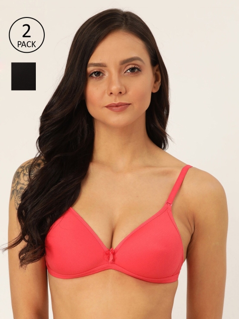 

Lady Lyka Pack Of 2 Solid Non-Wired Lightly Padded T-shirt Bras GO-GIRL-PLM-BLK, Pink
