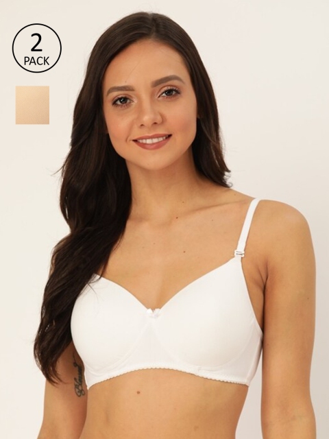 

Lady Lyka Pack Of 2 Solid Non-Wired Lightly Padded T-shirt Bra WHITE-ROSENU