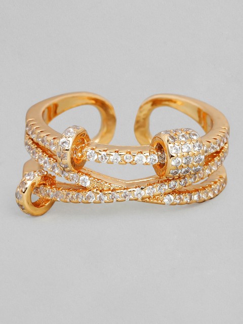 

Rubans Gold-Plated White CZ-Studded Handcrafted Adjustable Finger Ring
