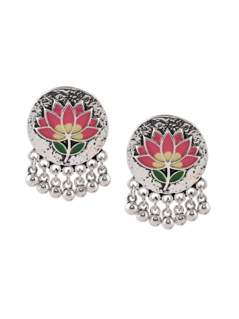 

ToniQ Silver-Plated & Pink Circular Drop Earrings