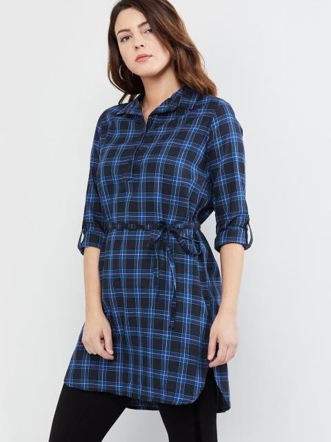 

max Women Blue & Black Checked Tunic