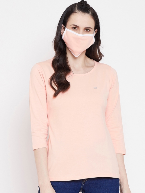 

Okane Women Peach-Coloured Solid V-Neck T-shirt