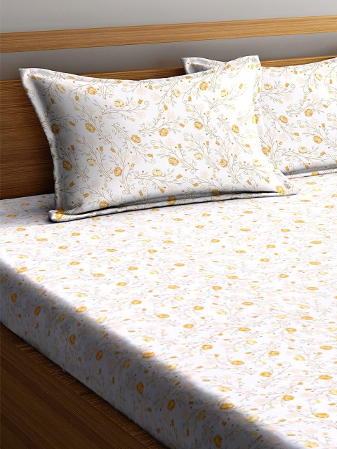 

SWHF White & Yellow Floral 180 TC Cotton 1 Queen Bedsheet with 2 Pillow Covers