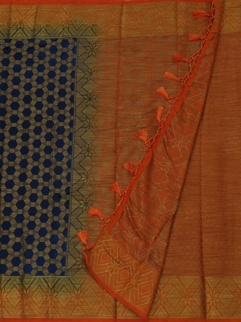 

Pothys Navy Blue & Orange Jute Silk Woven Design Saree
