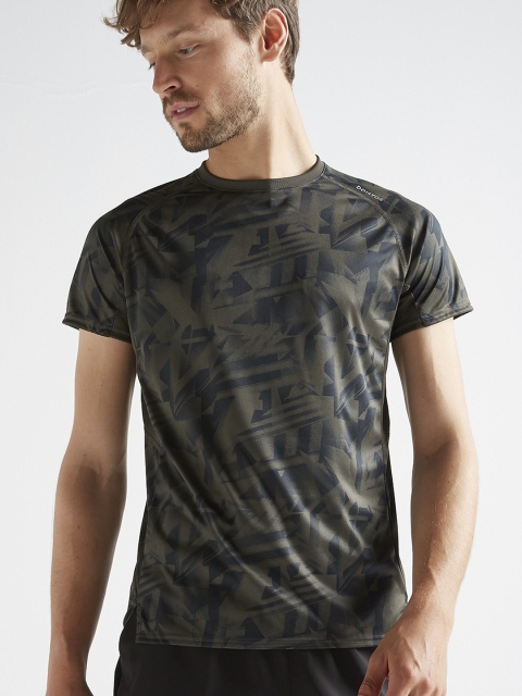 

Domyos By Decathlon Men Olive Green Printed Round Neck T-shirt
