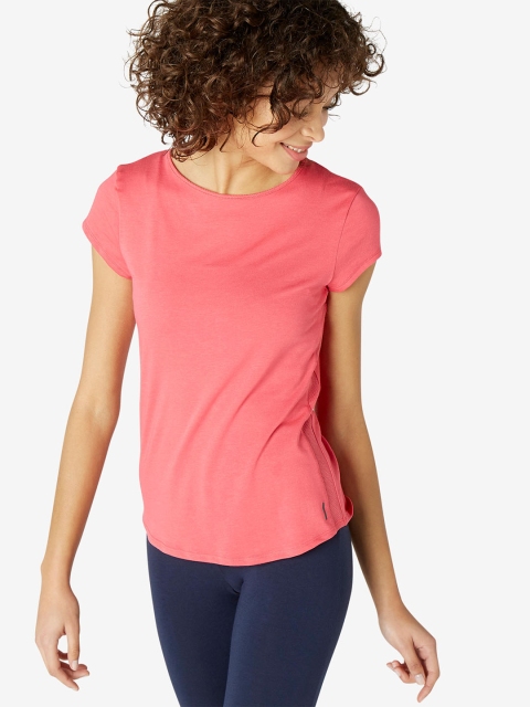 

NYAMBA By Decathlon Women Pink Solid Round Neck T-shirt