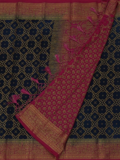 

Pothys Navy Blue & Pink Jute Silk Woven Design Saree