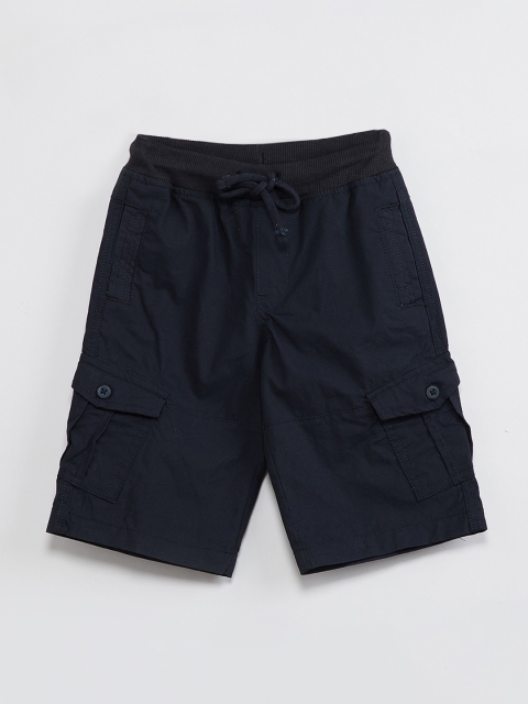 max Boys Navy Blue Solid Regular Fit Cargo Shorts