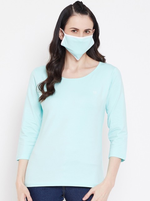 

Okane Women Sea Green Solid Round Neck T-shirt