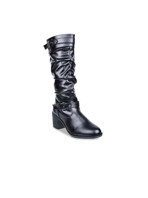 

SHUZ TOUCH Women Black Solid Heeled Boots