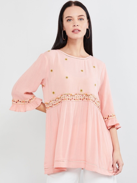

MAX Embroidered Bell Sleeves Tunic, Pink