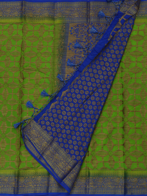 

Pothys Green & Blue Jute Silk Woven Design Saree