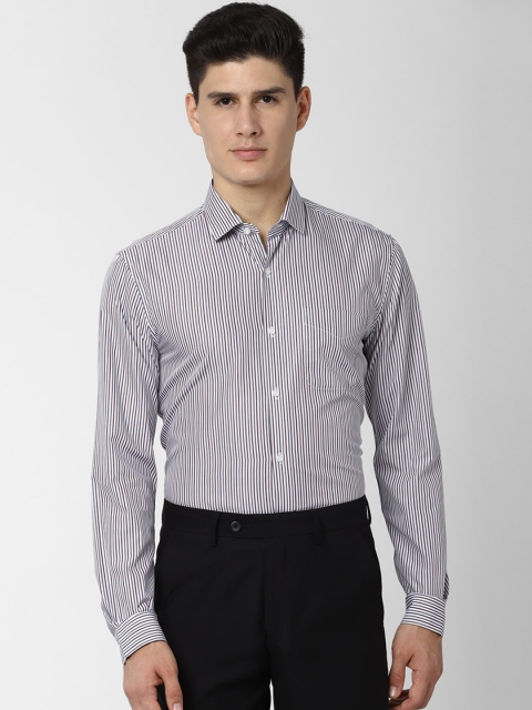 

Peter England Men White & Purple Regular Fit Striped Formal Shirt
