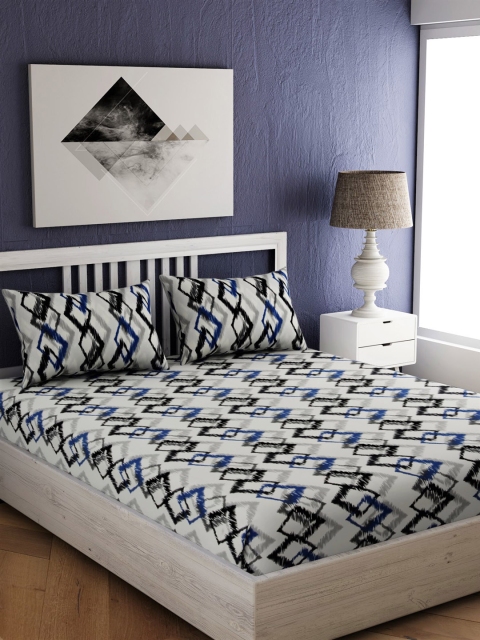 

EverHOME Blue & Off-White Geometric 210 TC Cotton 1 King Bedsheet with 2 Pillow Covers