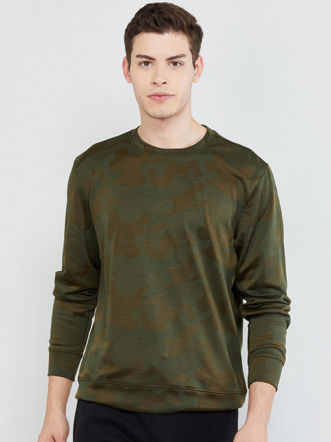 

max Men Olive Green Printed Sweatshirt