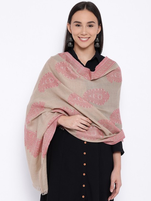 

Pashmoda Women Beige & Pink Woven Design Stole
