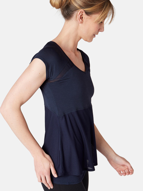 

NYAMBA By Decathlon Women Navy Blue Solid Round Neck Slim Fit T-shirt