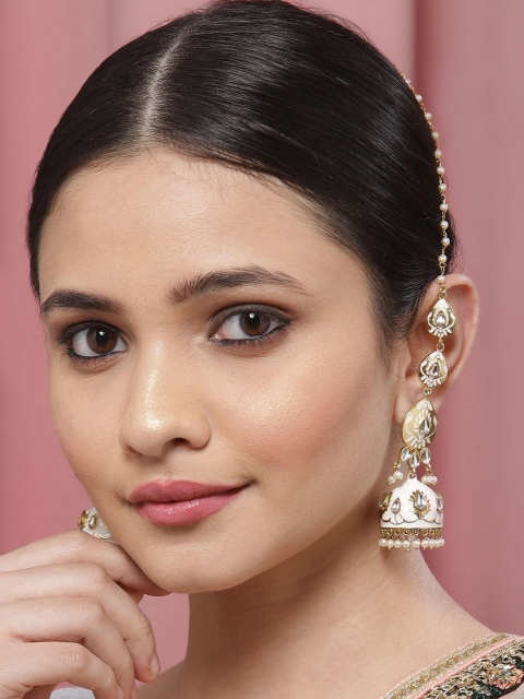 

Melani Borsa White & Gold-Toned Dome Shaped Jhumkas