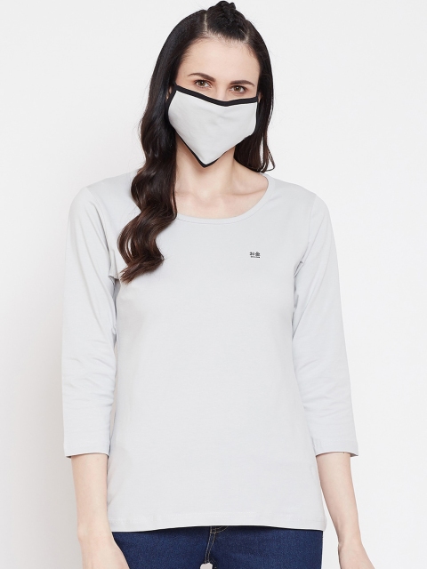 Okane Women Grey Solid Round Neck T-shirt