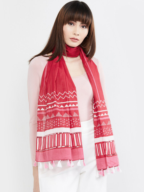 

max Women Pink & White Printed Scarf