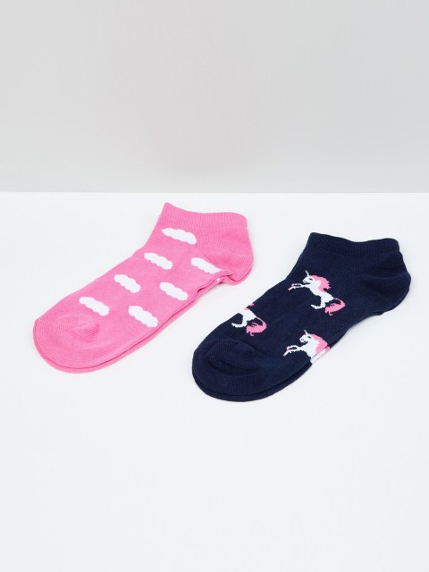 

max Girls Pack Of 2 Pink & Navy Blue Printed Ankle-Length Socks