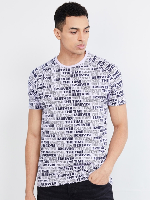 

max Men White Printed Mandarin Collar T-shirt