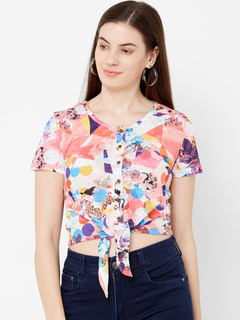 

Juliet Women Multicoloured Printed Top with Tie Up Detail, Multi