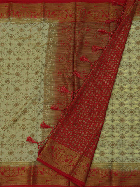 

Pothys Cream-Coloured & Red Jute Silk Printed Saree