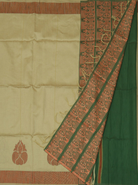 

Pothys Cream-Coloured & Green Jute Silk Woven Design Saree