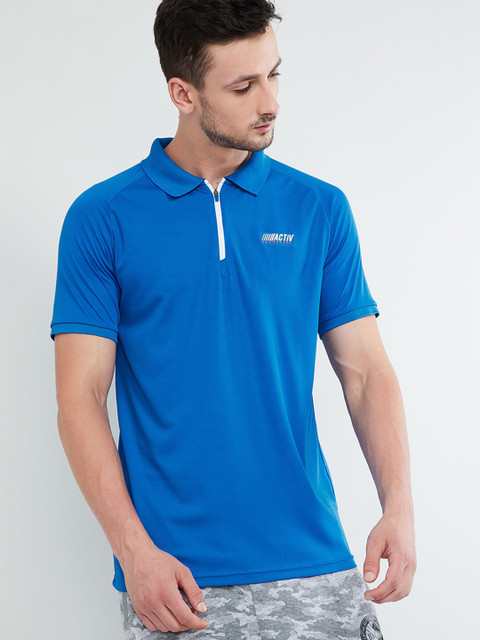 

max Men Blue Solid Polo Collar T-shirt