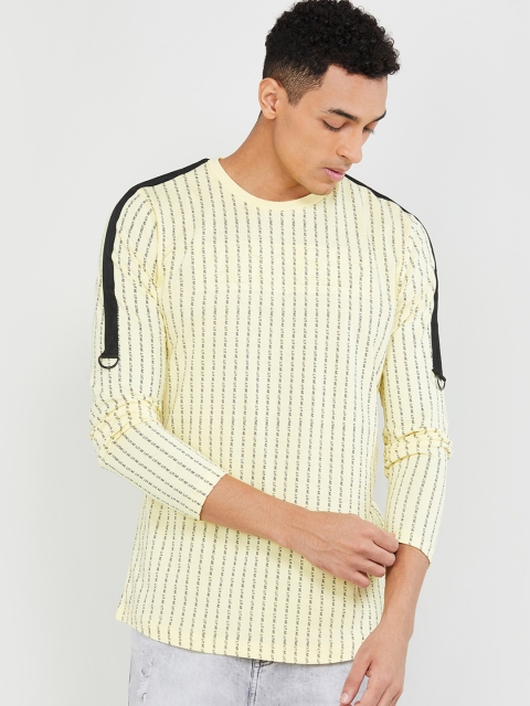 

max Men Yellow Printed Round Neck T-shirt