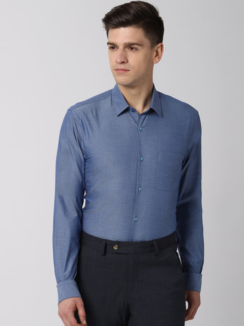 

Peter England Men Blue Regular Fit Self Design Formal Shirt