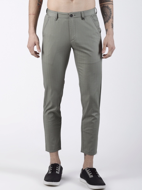 

Rex Straut Jeans Men Olive Green Slim Fit Striped Regular Trousers