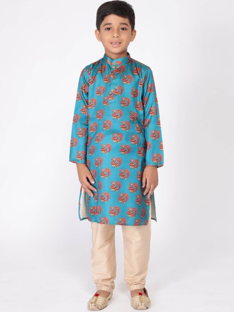 

TABARD Boys Blue & Red Woven Design Straight Kurta