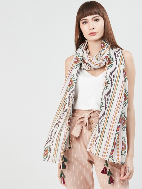 

max Women Off-White & Green Printed Scarf