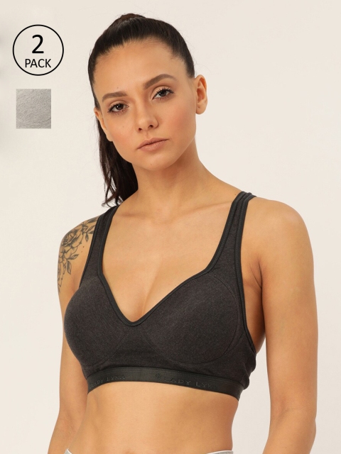

Lady Lyka Charcoal & Grey Melange Solid Non-Wired Lightly Padded Workout Bra